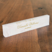 白エレガント大理石の黄金の書道 デスクネームプレート (側面)