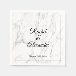 白エレガント大理石カスタムウェディングナプキン スタンダードカクテルナプキン