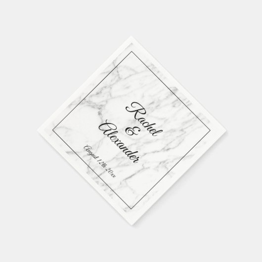 白エレガント大理石カスタムウェディングナプキン スタンダードカクテルナプキン (角)