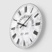 白エレガント大理石カスタム製ファミリ名スタイリッシュ ラウンド壁時計 (傾斜)