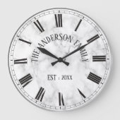 白エレガント大理石カスタム製ファミリ名スタイリッシュ ラウンド壁時計 (正面)