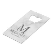 白エレガント大理石グパーソナライズされたロンプマン クレジットカード栓抜き (正面アングル)