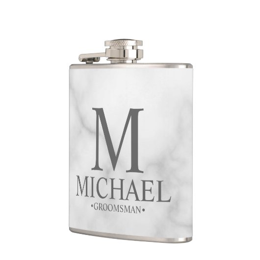 白エレガント大理石グパーソナライズされたロンプマン フラスク (左)