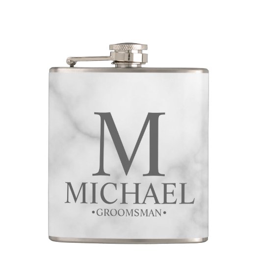 白エレガント大理石グパーソナライズされたロンプマン フラスク (正面)