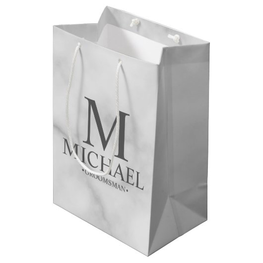 白エレガント大理石グパーソナライズされたロンプマン ミディアムペーパーバッグ (正面アングル)