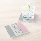 白エレガント大理石グレーピンク ガラスコースター (アングル)