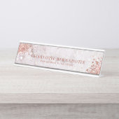 白エレガント大理石スパークルバラ金ゴールドグリッター デスクネームプレート (正面)