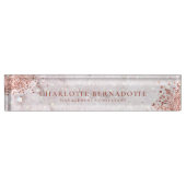 白エレガント大理石スパークルバラ金ゴールドグリッター デスクネームプレート (正面)