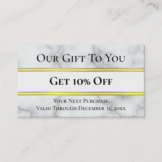 白エレガント大理石テンプレート割引 名刺 (正面)