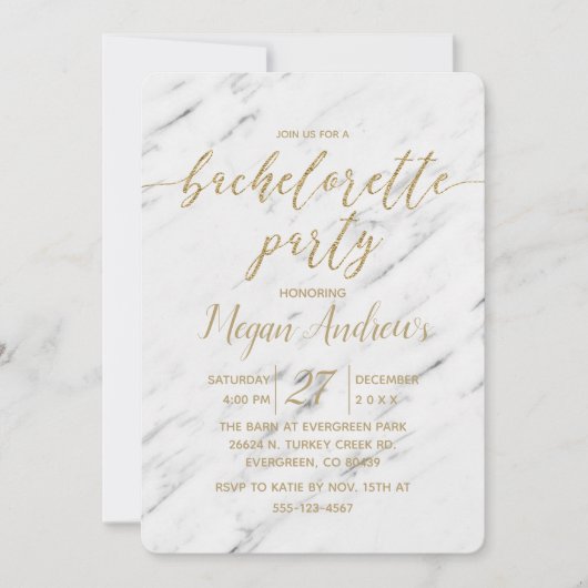 白エレガント大理石バチェロレッテ招待状 招待状 (正面)