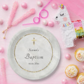 白エレガント大理石バプテスマ ペーパープレート (パーティー)