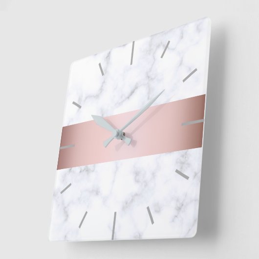 白エレガント大理石バラ金ゴールドスフェイクリップ スクエア壁時計 (傾斜)
