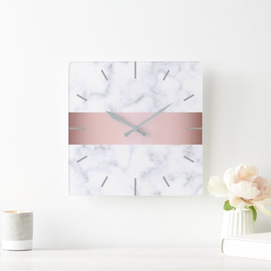 白エレガント大理石バラ金ゴールドスフェイクリップ スクエア壁時計 (ホーム)