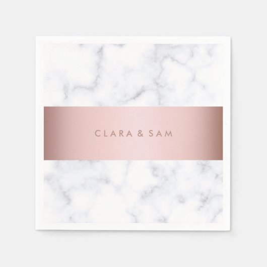 白エレガント大理石バラ金ゴールドスフェイクリップ スタンダードカクテルナプキン (正面)