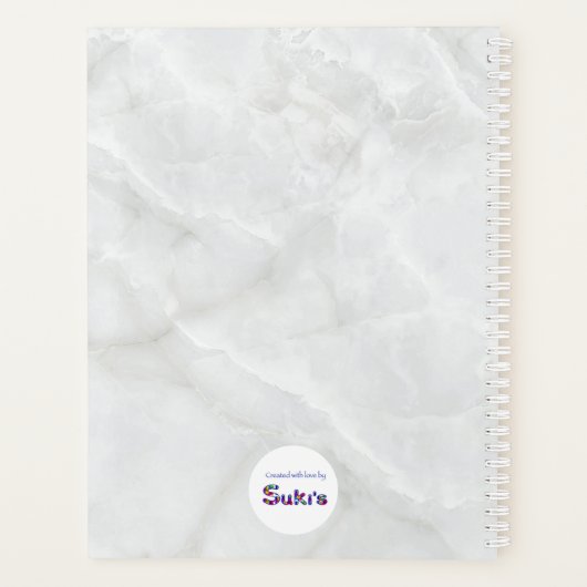 白エレガント大理石ピンクフォイル葉パーソナライズされた プランナー手帳 (裏面)