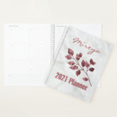白エレガント大理石ピンクフォイル葉パーソナライズされた プランナー手帳 (ディスプレー)