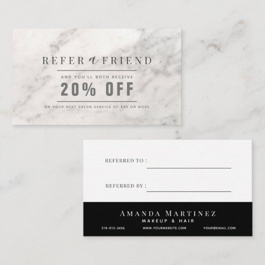 白エレガント大理石ヘアサロン紹介 名刺 (正面/裏面)