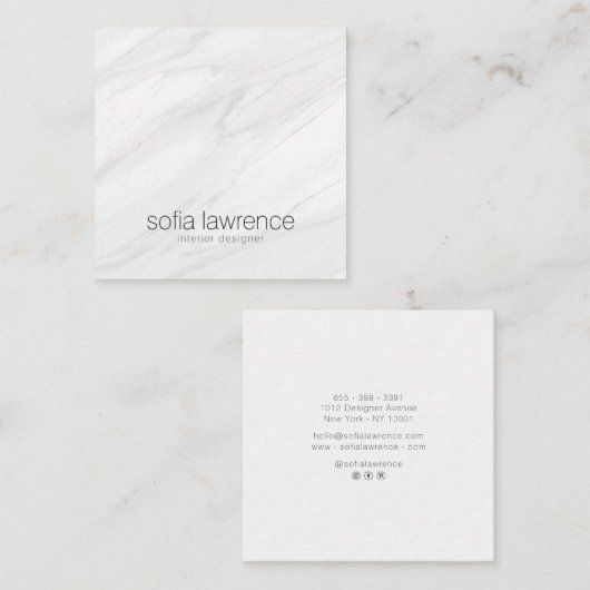 白エレガント大理石モダンプロフェッショナル設計者 スクエア名刺 (正面/裏面)