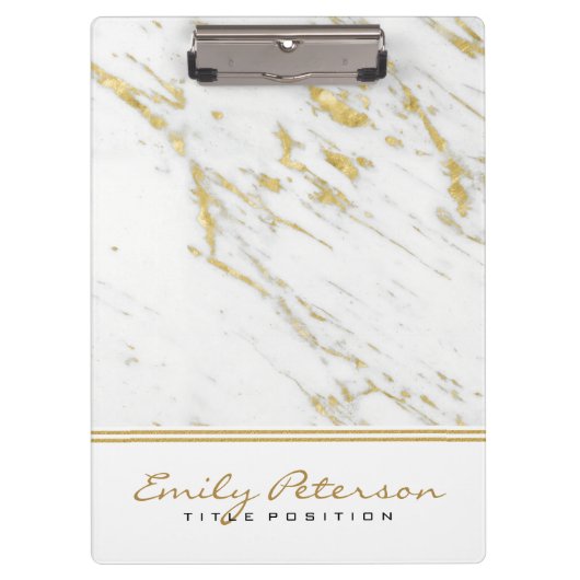 白エレガント大理石及び金ゴールドグリッター クリップボード (正面)