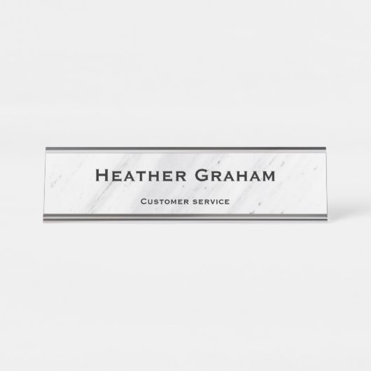 白エレガント大理石名前をカスタムする デスクネームプレート (正面)