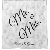 白エレガント大理石名結婚夫妻 シャワーカーテン (正面)