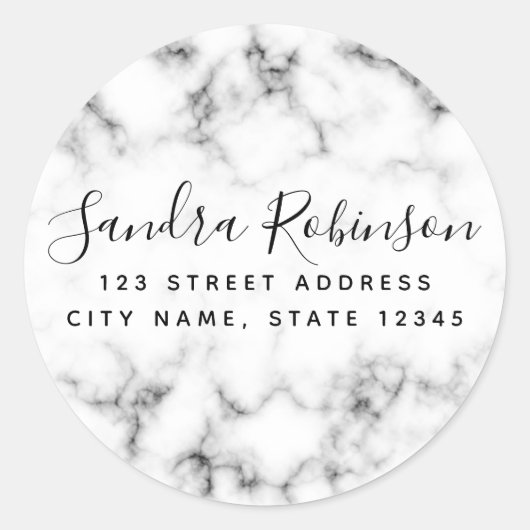 白エレガント大理石差出人住所ラベル ラウンドシール (正面)