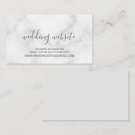 白エレガント大理石結婚のウェブサイト エンクロージャーカード (正面/裏面)