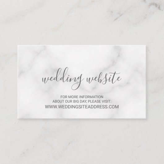 白エレガント大理石結婚のウェブサイト エンクロージャーカード (正面)