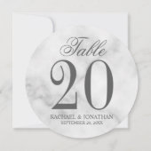白エレガント大理石結婚の円卓番号 招待状 (裏面)