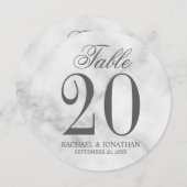 白エレガント大理石結婚の円卓番号 招待状 (正面/裏面)