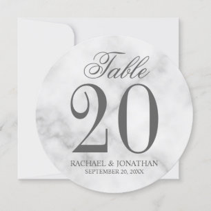 白エレガント大理石結婚の円卓番号 招待状
