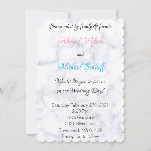白エレガント大理石結婚式招待状 招待状 (裏面)