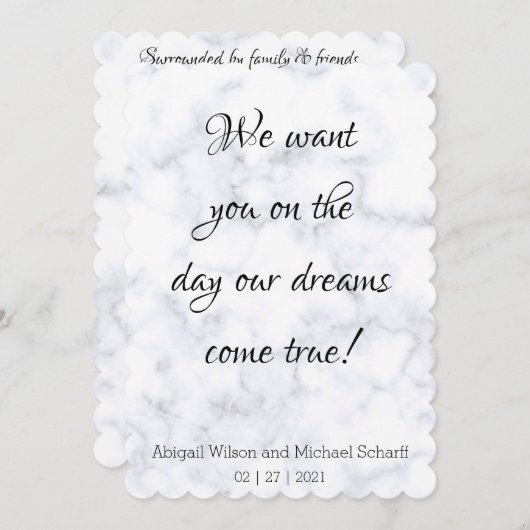 白エレガント大理石結婚式招待状 招待状 (正面/裏面)