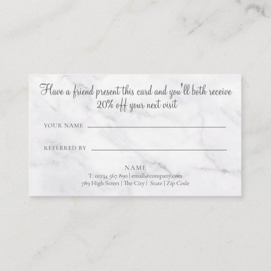 白エレガント大理石緑葉の紹介カード 紹介カード (裏面)