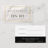 白エレガント大理石金ゴールドフレームサロン紹介 名刺 (正面/裏面)