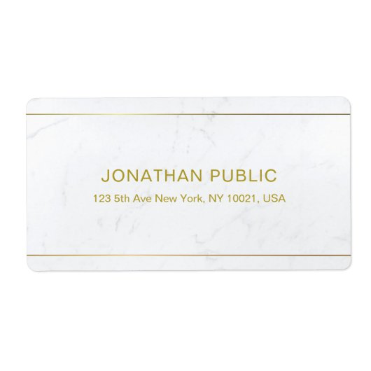白エレガント大理石金ゴールド文字シンプルトップシッピング ラベル (正面)