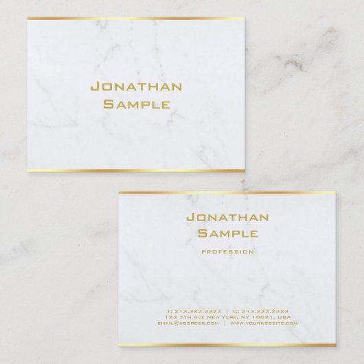 白エレガント大理石金ゴールド文字テンプレートモダン 名刺 (正面/裏面)