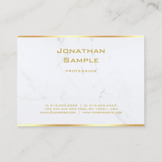 白エレガント大理石金ゴールド文字テンプレートモダン 名刺 (裏面)