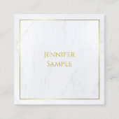 白エレガント大理石金ゴールド文字ラグジュアリー スクエア名刺 (正面)