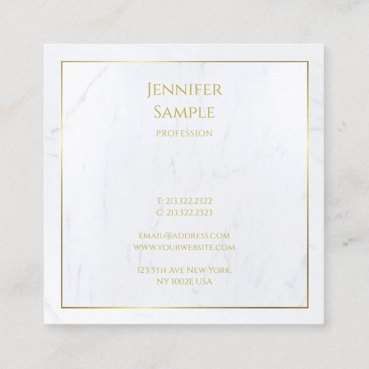 白エレガント大理石金ゴールド文字ラグジュアリー スクエア名刺 (裏面)