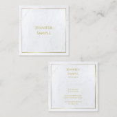 白エレガント大理石金ゴールド文字ラグジュアリー スクエア名刺 (正面/裏面)