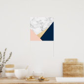 白エレガント大理石金ゴールド桃ブルーカラーブロック ポスター (キッチン)