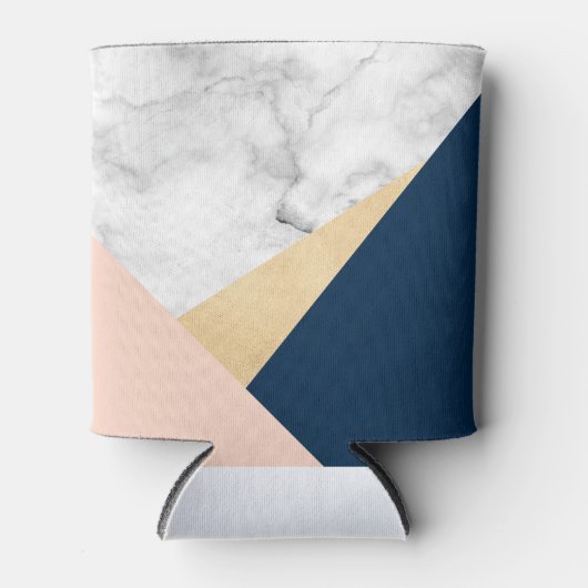 白エレガント大理石金ゴールド桃ブルーカラーブロック 缶クーラー (正面)