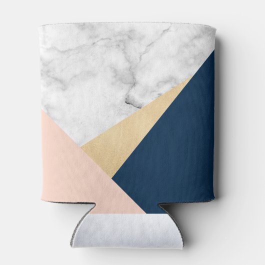 白エレガント大理石金ゴールド桃ブルーカラーブロック 缶クーラー (裏面)