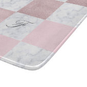 白エレガント大理石・バラ金ゴールド市松模様にグリッター カッティングボード (角)