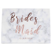 白エレガント大理石&バラ金ゴールド花嫁 ラージペーパーバッグ (正面)