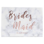 白エレガント大理石&バラ金ゴールド花嫁 ラージペーパーバッグ (裏面)