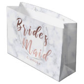 白エレガント大理石&バラ金ゴールド花嫁 ラージペーパーバッグ (裏面アングル)