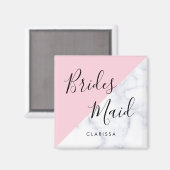 白エレガント大理石&パステルピンク花嫁 マグネット (正面/裏面)