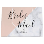 白エレガント大理石&赤面ピンクの花嫁 ラージペーパーバッグ (正面)